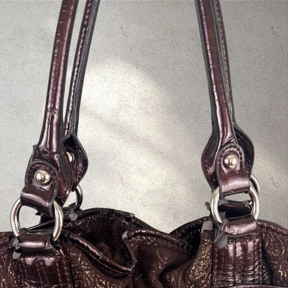 Vintage Y2K Kathy Van Zeeland Hobo Shoulder Bag Purse in Brown Metallic